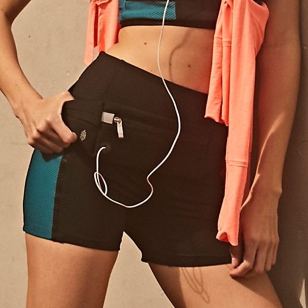 NEW Free People Ticket to Paradise Contrast High Waisted Bike Shorts Black/Blue